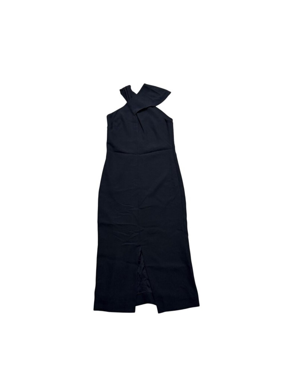 Nomia Navy Crepe Asymmetric Crossover Sleeveless Front Slit Midi Dress Womens 2